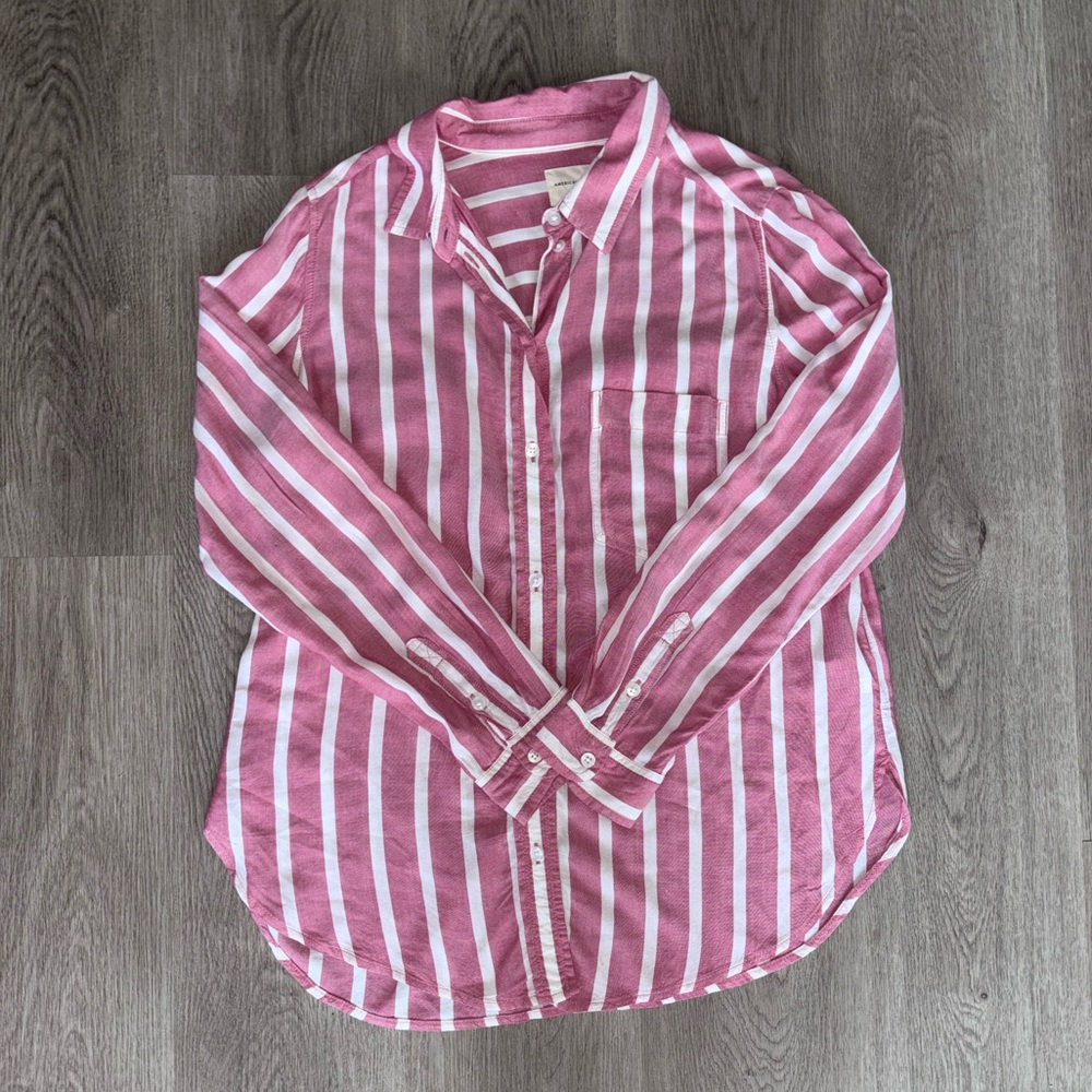 American Eagle Outfitters Watermelon Pink Striped Button Down Shirt